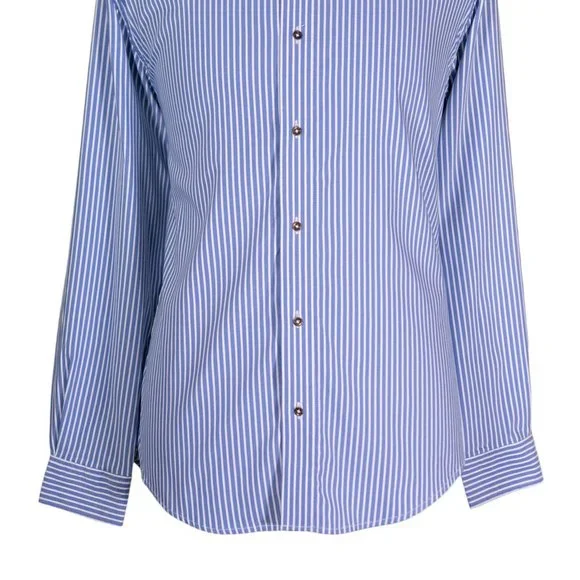 Mens Shirt Button Up Blue White Striped Silky Dress Casual Beach Handmade Large - Picture 5 of 7